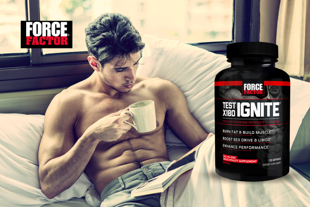 Test X180 Ignite Free Testosterone Booster to Increase Sex Drive & Libido, Burn Fat, Build Lean Muscle, & Improve Performance.